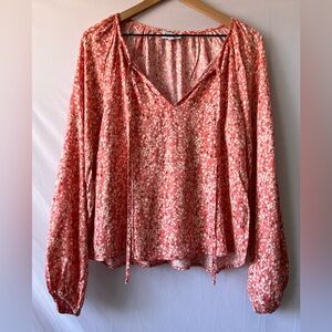 V Neck Pink and Cream Print Blouse